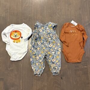 Lot of 3 Baby Girl 3-6 Months Organic Cotton Bodysuit Romper Lion Thanksgiving